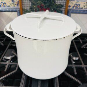 Vintage Mid-Century 8 QT Stock Pot Dansk France White Enamel